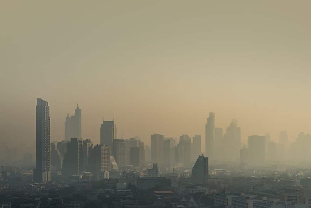 Bangkok city is covered with heavy smog.